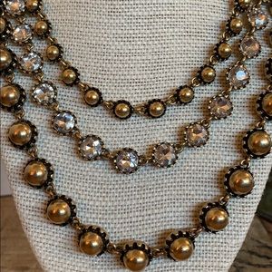 Ann Taylor Antique Gold & Rhinestone Necklace